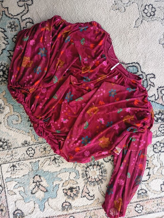 Free People Tops - Free People Raspberry-Pink Floral Mesh Top
